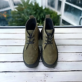 DY-1510 Haki % 100 Hakiki Süet Deri Kadın Bot