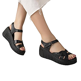 DY-3034 % 100 Hakiki Deri Kadın Günlük Dolgu Topuk Sandalet